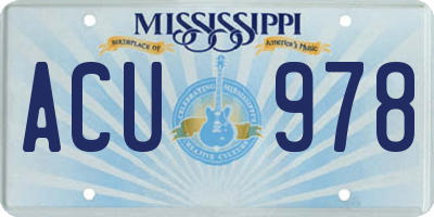 MS license plate ACU978