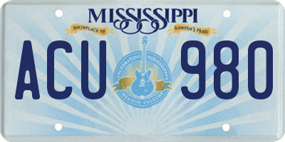 MS license plate ACU980