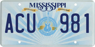 MS license plate ACU981