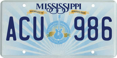 MS license plate ACU986