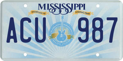 MS license plate ACU987