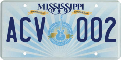 MS license plate ACV002