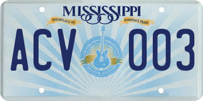 MS license plate ACV003