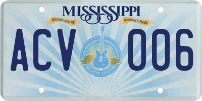 MS license plate ACV006