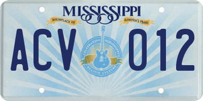 MS license plate ACV012