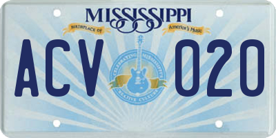 MS license plate ACV020
