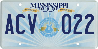 MS license plate ACV022