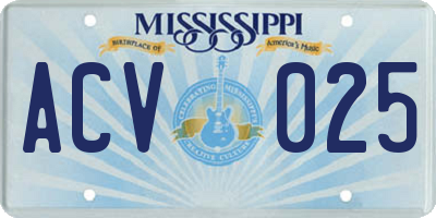 MS license plate ACV025