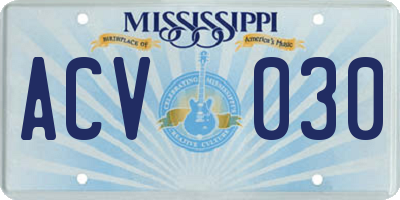 MS license plate ACV030