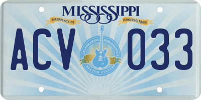 MS license plate ACV033