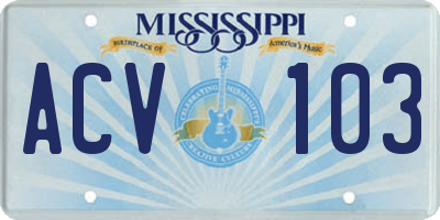 MS license plate ACV103