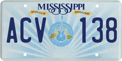 MS license plate ACV138
