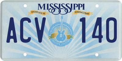 MS license plate ACV140