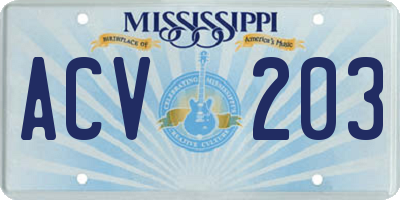 MS license plate ACV203