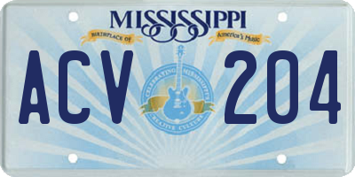 MS license plate ACV204