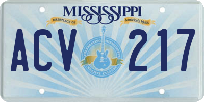 MS license plate ACV217