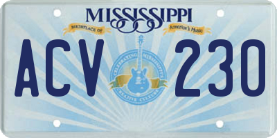 MS license plate ACV230