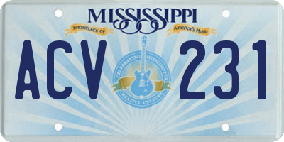 MS license plate ACV231