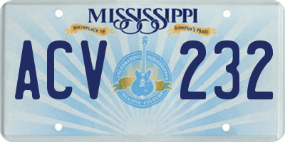 MS license plate ACV232