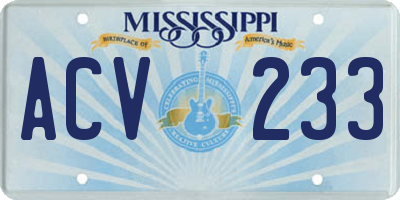 MS license plate ACV233