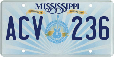 MS license plate ACV236