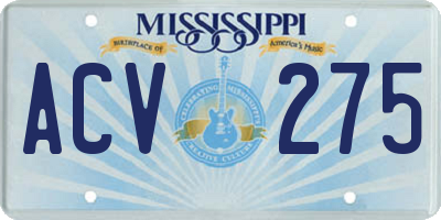 MS license plate ACV275