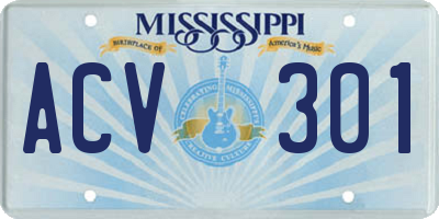 MS license plate ACV301