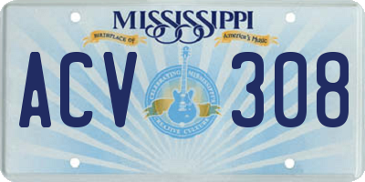 MS license plate ACV308