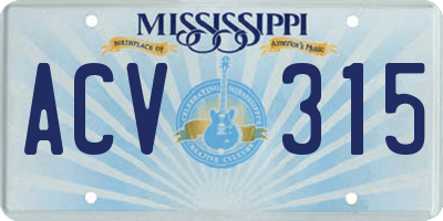 MS license plate ACV315