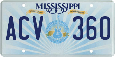 MS license plate ACV360