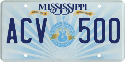 MS license plate ACV500