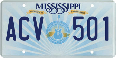 MS license plate ACV501
