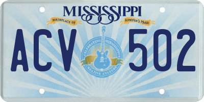 MS license plate ACV502