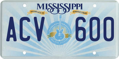 MS license plate ACV600