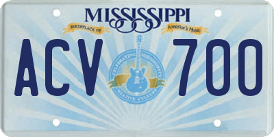 MS license plate ACV700