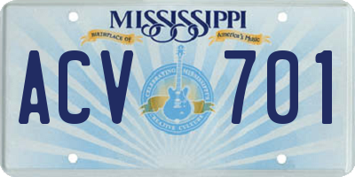 MS license plate ACV701