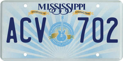 MS license plate ACV702