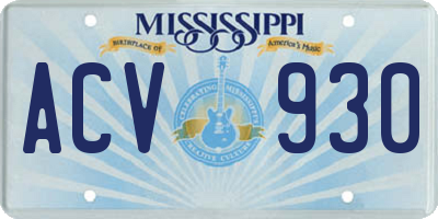 MS license plate ACV930