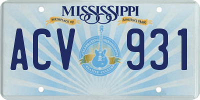 MS license plate ACV931
