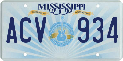 MS license plate ACV934