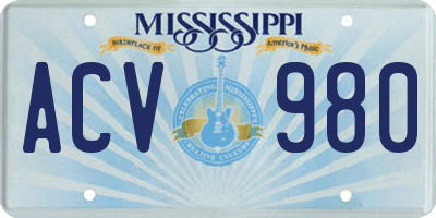 MS license plate ACV980