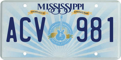 MS license plate ACV981