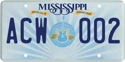 MS license plate ACW002