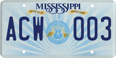 MS license plate ACW003