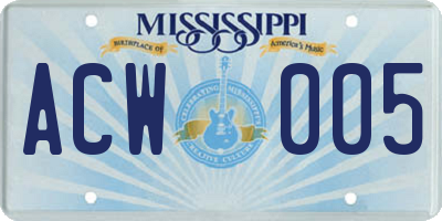 MS license plate ACW005