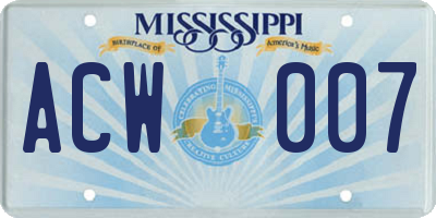 MS license plate ACW007