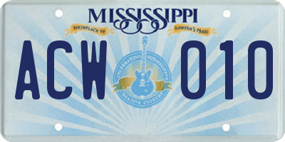 MS license plate ACW010