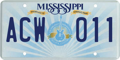 MS license plate ACW011