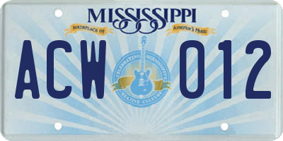 MS license plate ACW012
