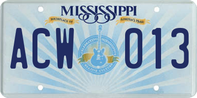 MS license plate ACW013